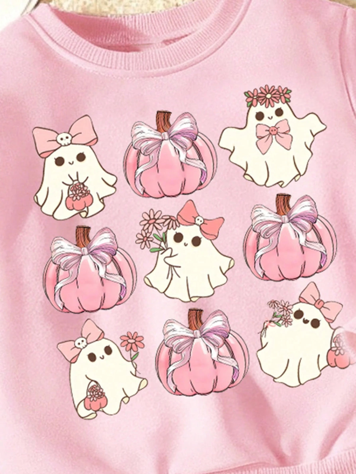 Halloween Clothes Baby GirlFresh Cartoon 9-Grid Pumpkin Ghost Goblin Print Basic Crew Neck Sweatshirt With Leggings