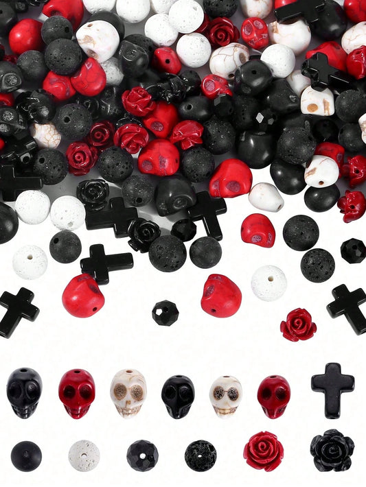 Halloween Skull Natural Stone Beads, Mix Skull Spacer Beads For Jewelry Making, DIY Bracelets Necklaces Keychains Crafts Accessories, Halloween Decor
