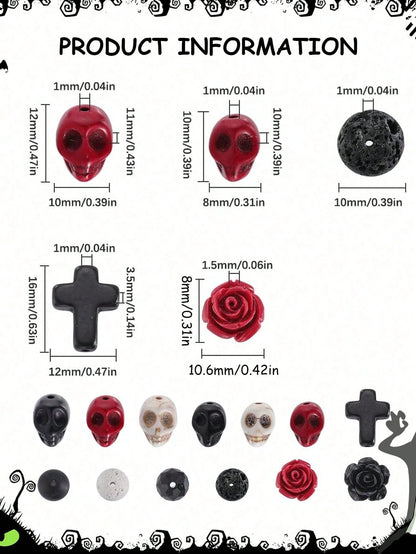 Halloween Skull Natural Stone Beads, Mix Skull Spacer Beads For Jewelry Making, DIY Bracelets Necklaces Keychains Crafts Accessories, Halloween Decor