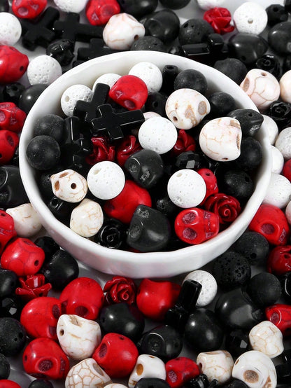 Halloween Skull Natural Stone Beads, Mix Skull Spacer Beads For Jewelry Making, DIY Bracelets Necklaces Keychains Crafts Accessories, Halloween Decor