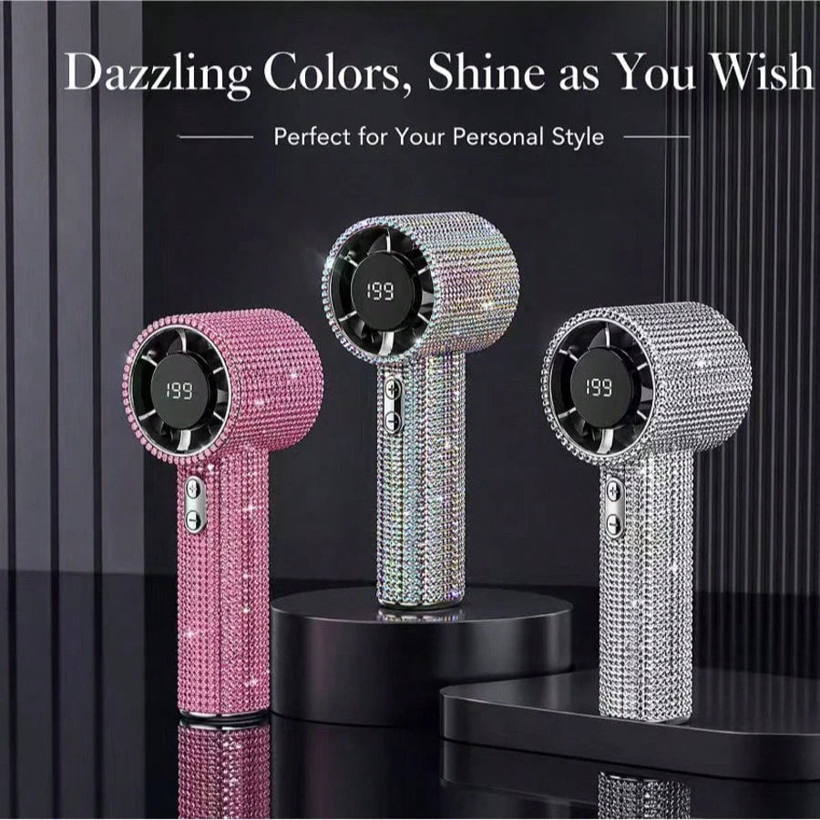 Handheld Mini Quiet Portable Fan, Fashionable Full Diamond Fan, 1800mAh Rechargeable Battery Powered, Suitable For Travel, Outdoor, Holiday, Beach And Other Outdoor Activities