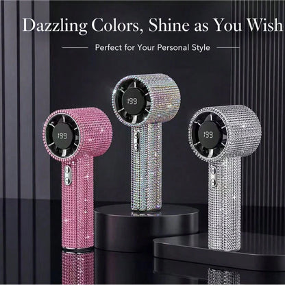 Handheld Mini Quiet Portable Fan, Fashionable Full Diamond Fan, 1800mAh Rechargeable Battery Powered, Suitable For Travel, Outdoor, Holiday, Beach And Other Outdoor Activities