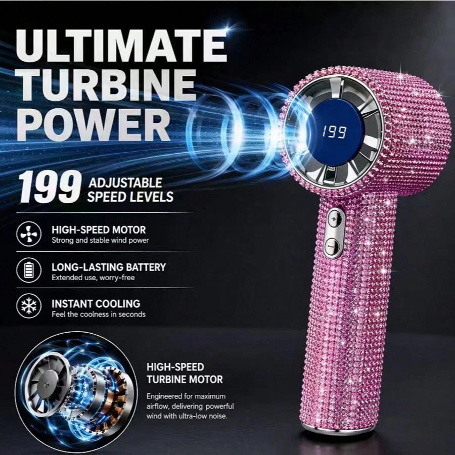 Handheld Mini Quiet Portable Fan, Fashionable Full Diamond Fan, 1800mAh Rechargeable Battery Powered, Suitable For Travel, Outdoor, Holiday, Beach And Other Outdoor Activities