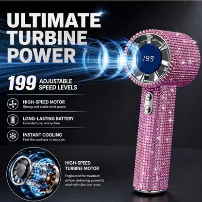 Handheld Mini Quiet Portable Fan, Fashionable Full Diamond Fan, 1800mAh Rechargeable Battery Powered, Suitable For Travel, Outdoor, Holiday, Beach And Other Outdoor Activities