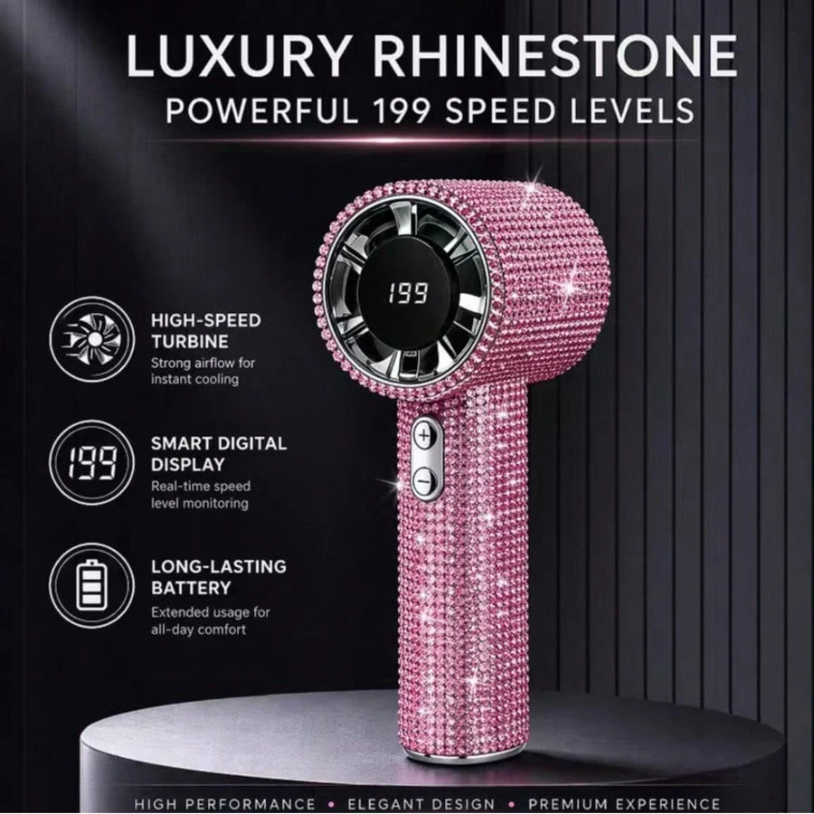 Handheld Mini Quiet Portable Fan, Fashionable Full Diamond Fan, 1800mAh Rechargeable Battery Powered, Suitable For Travel, Outdoor, Holiday, Beach And Other Outdoor Activities