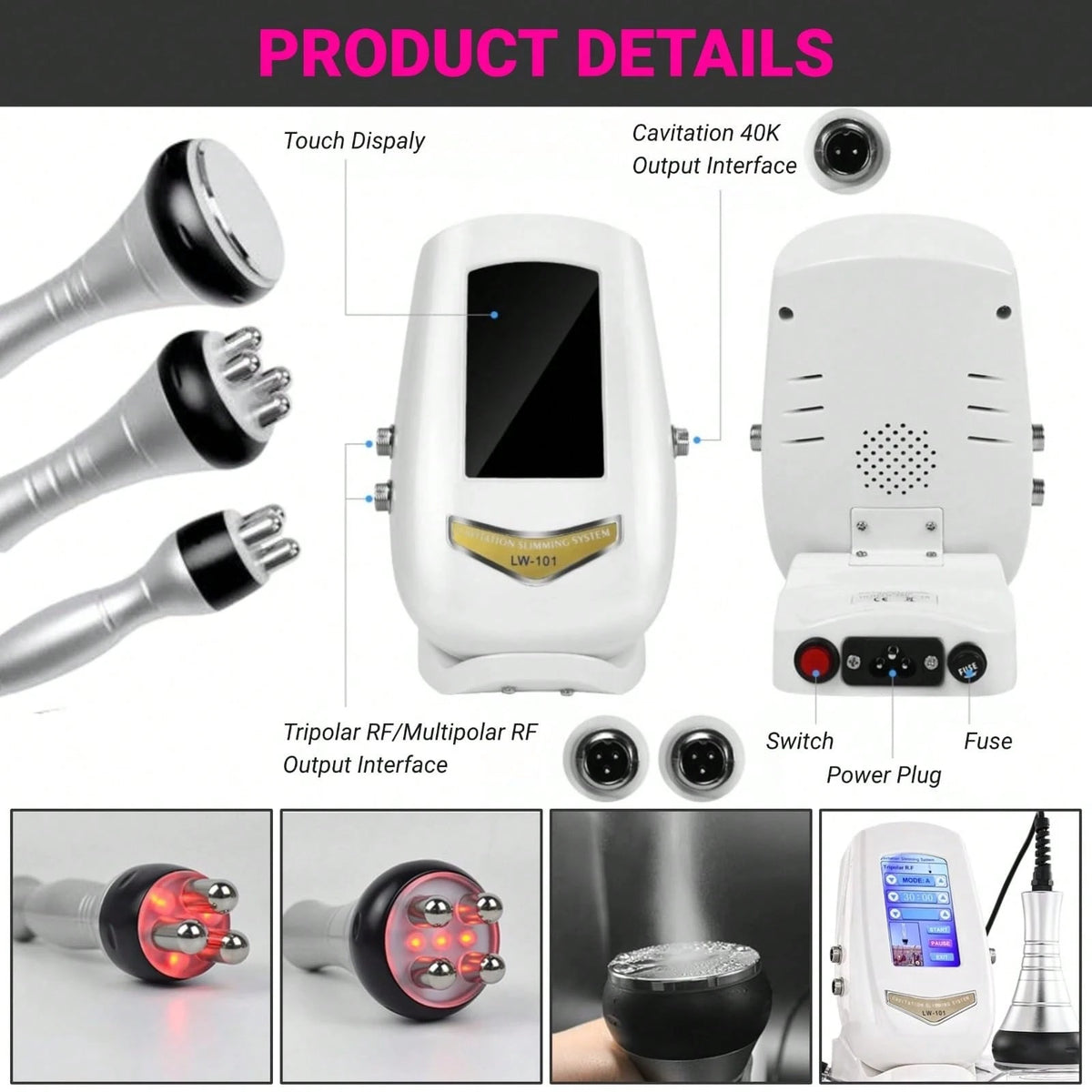 HanTai Spa RF Radiofrequency Medical Multifunctional Device, 3 In 1 RF Radio Frequency 40K Cavitation Body Slimming, Mini Vaceum Cavitation Machine For Skin Care Body Fat Removal