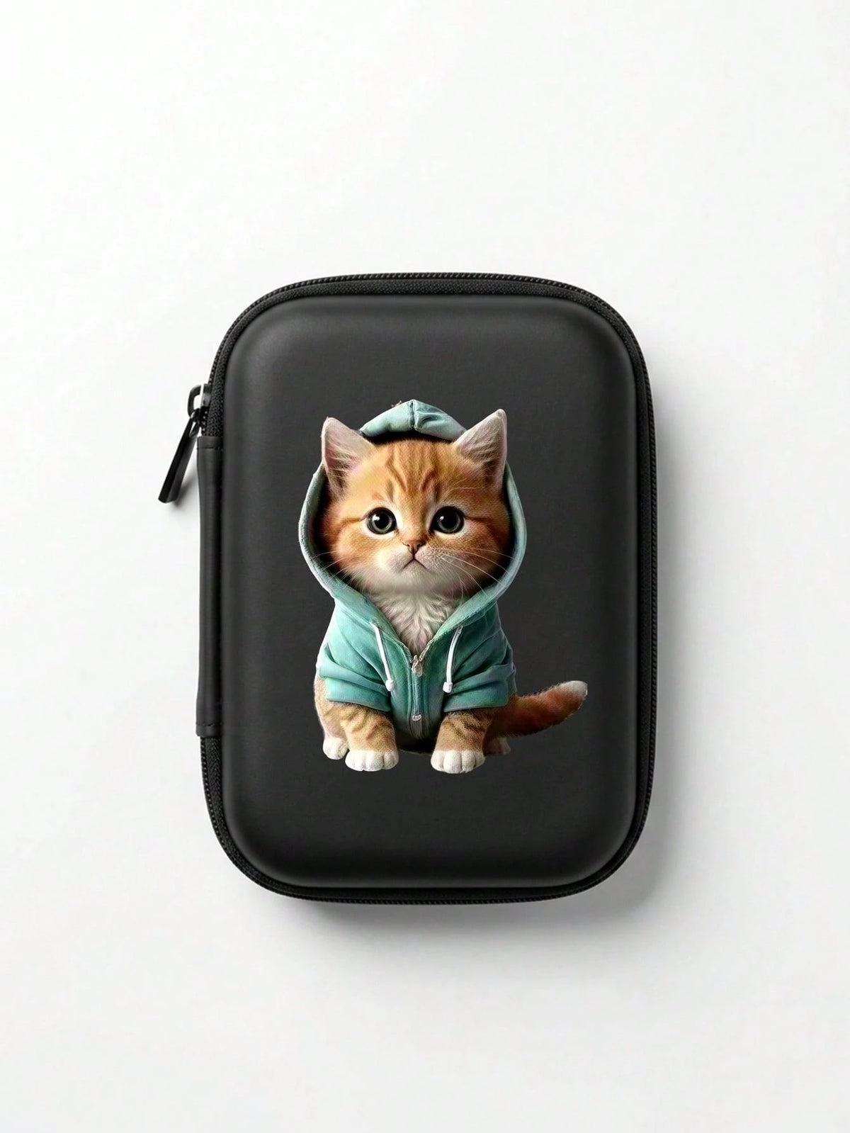 Hard Zipper Storage Bag, Cartoon Cat Pattern Portable Protective Case, Suitable For Electronic Products, Data Cables, Earphones, Small Digital Products