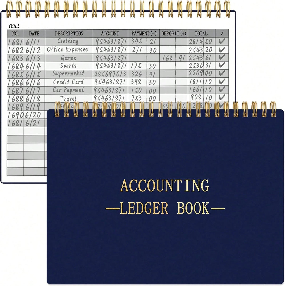 HAUTOCO Accounting Ledger Book A5 Horizontal Ledger Books For Small Business Bookkeeping Expense Tracker Notebook For Home Budget Tracking Personal Finance Log Journal 8.3 X 6.2'', Navy Blue