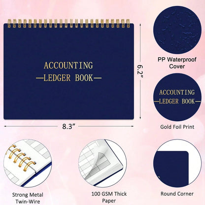 HAUTOCO Accounting Ledger Book A5 Horizontal Ledger Books For Small Business Bookkeeping Expense Tracker Notebook For Home Budget Tracking Personal Finance Log Journal 8.3 X 6.2'', Navy Blue