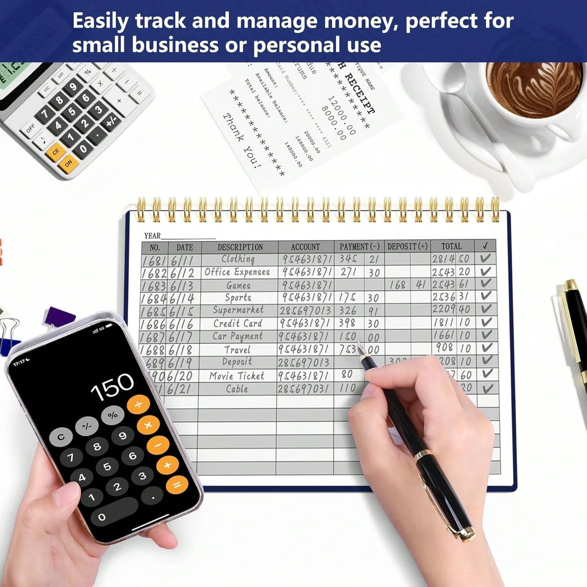 HAUTOCO Accounting Ledger Book A5 Horizontal Ledger Books For Small Business Bookkeeping Expense Tracker Notebook For Home Budget Tracking Personal Finance Log Journal 8.3 X 6.2'', Navy Blue