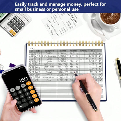 HAUTOCO Accounting Ledger Book A5 Horizontal Ledger Books For Small Business Bookkeeping Expense Tracker Notebook For Home Budget Tracking Personal Finance Log Journal 8.3 X 6.2'', Navy Blue