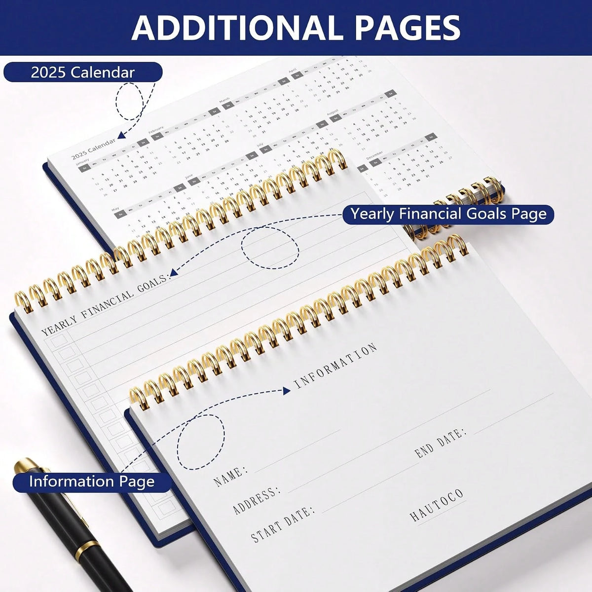 HAUTOCO Accounting Ledger Book A5 Horizontal Ledger Books For Small Business Bookkeeping Expense Tracker Notebook For Home Budget Tracking Personal Finance Log Journal 8.3 X 6.2'', Navy Blue