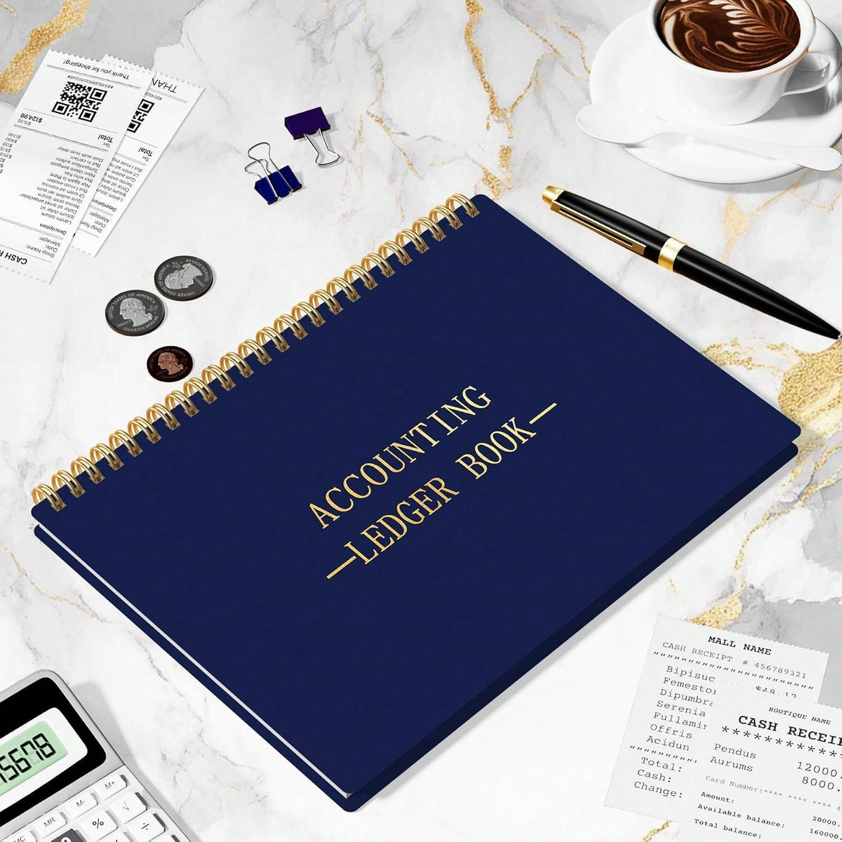 HAUTOCO Accounting Ledger Book A5 Horizontal Ledger Books For Small Business Bookkeeping Expense Tracker Notebook For Home Budget Tracking Personal Finance Log Journal 8.3 X 6.2'', Navy Blue