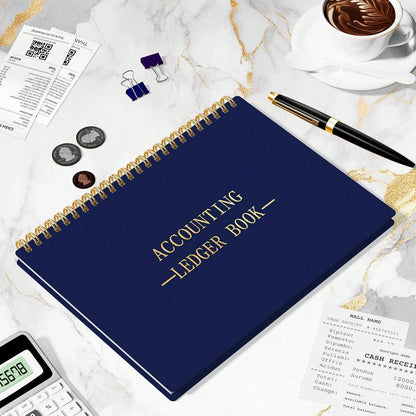 HAUTOCO Accounting Ledger Book A5 Horizontal Ledger Books For Small Business Bookkeeping Expense Tracker Notebook For Home Budget Tracking Personal Finance Log Journal 8.3 X 6.2'', Navy Blue