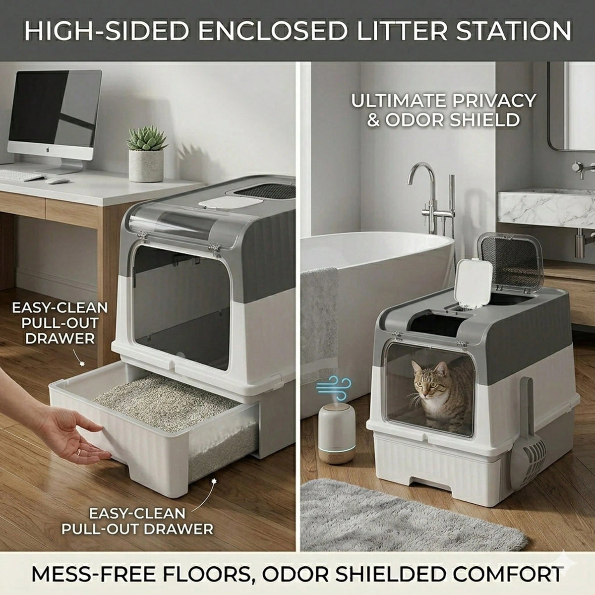 Hidden Cat Litter Box Leak Proof Upgraded Design, Enclosed Odor Control Furniture For Apartment Cat Litter Box, Space Saving Small Home Essentials For Indoor Cats,Cat Stuff,Cat Accesorries,Cat Supplie