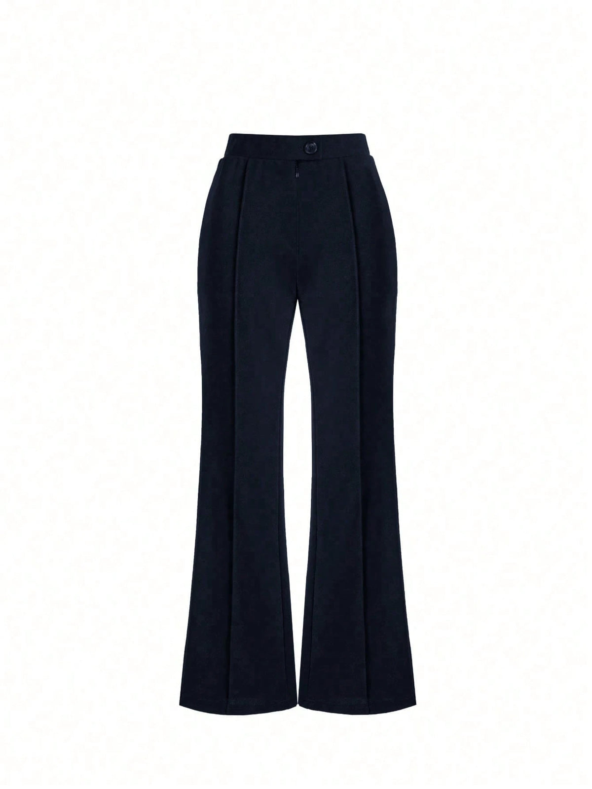 High-Waisted Flare Black Pants With Front Seam Detail, Button Design, Stretchy Black Trousers Suitable For Daily, Formal, Soft Fabric, Minimalist Fashion, Suitable For Vacation, Office, Casual, Busine
