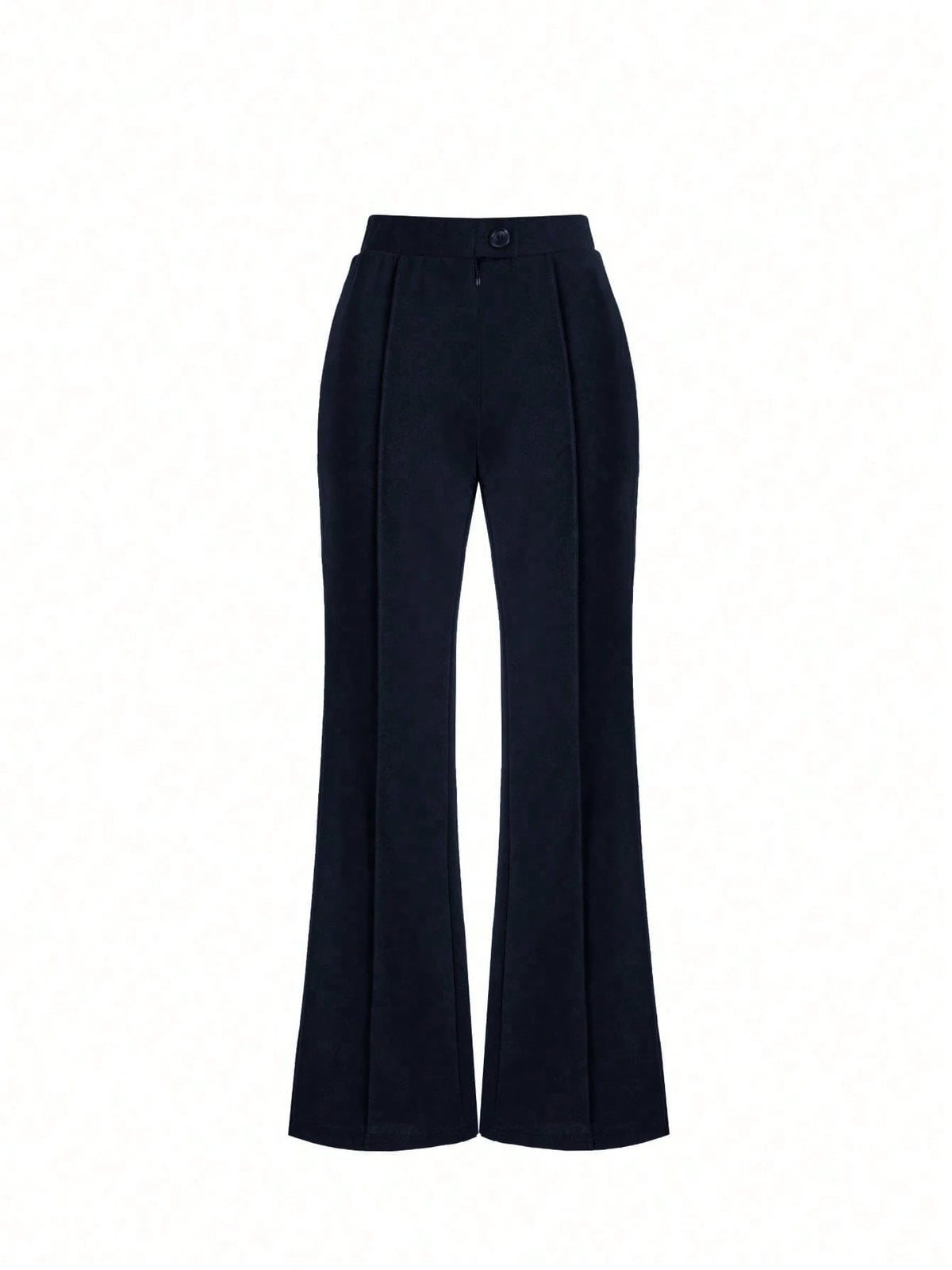 High-Waisted Flare Black Pants With Front Seam Detail, Button Design, Stretchy Black Trousers Suitable For Daily, Formal, Soft Fabric, Minimalist Fashion, Suitable For Vacation, Office, Casual, Busine