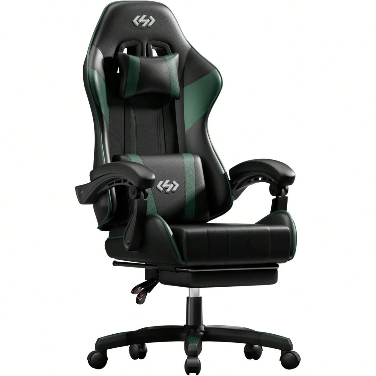 HLDIRECT Gaming Chair, Ergonomic Computer Office Chair With Lumbar Support Footrest Headrest, Adjustable Height & Backrest Angle Video Gamer Chair, PU Leather, 360° Swivel, Adult,Black And Green