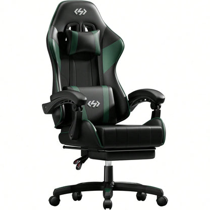 HLDIRECT Gaming Chair, Ergonomic Computer Office Chair With Lumbar Support Footrest Headrest, Adjustable Height & Backrest Angle Video Gamer Chair, PU Leather, 360° Swivel, Adult,Black And Green