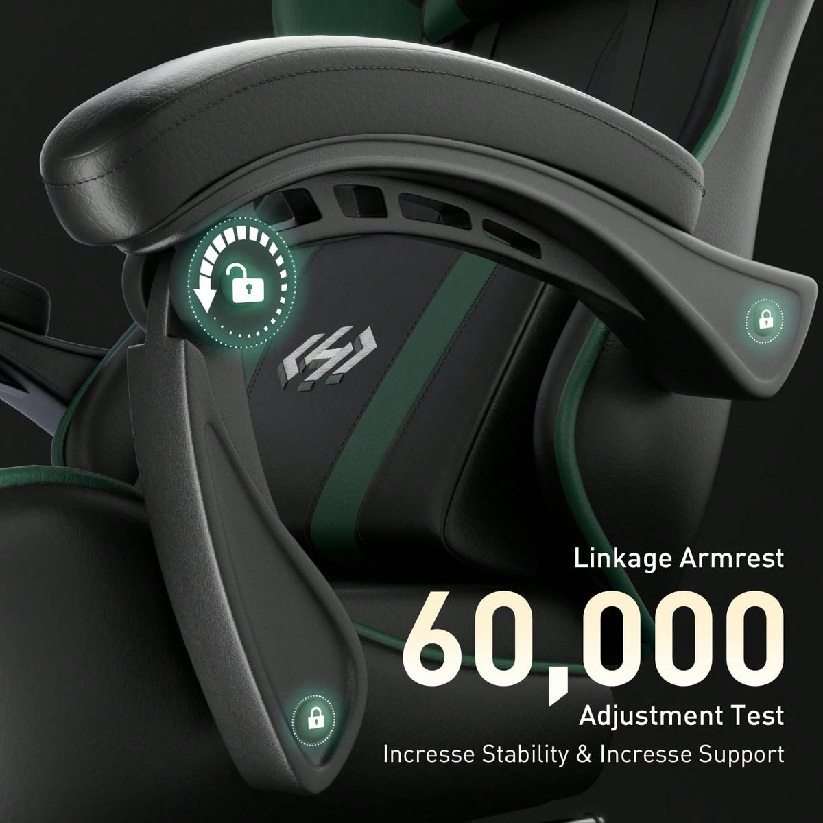 HLDIRECT Gaming Chair, Ergonomic Computer Office Chair With Lumbar Support Footrest Headrest, Adjustable Height & Backrest Angle Video Gamer Chair, PU Leather, 360° Swivel, Adult,Black And Green