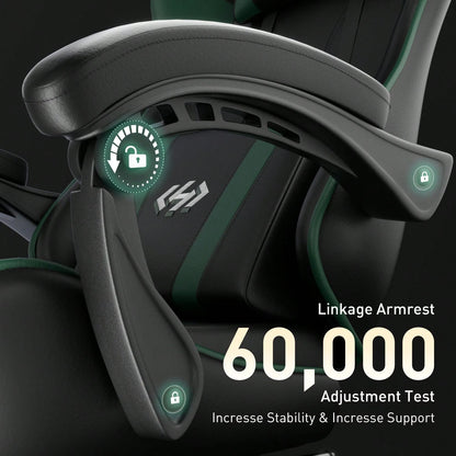 HLDIRECT Gaming Chair, Ergonomic Computer Office Chair With Lumbar Support Footrest Headrest, Adjustable Height & Backrest Angle Video Gamer Chair, PU Leather, 360° Swivel, Adult,Black And Green