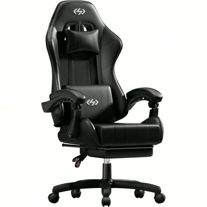 HLDIRECT Gaming Chair, Ergonomic Computer Office Chair With Lumbar Support Footrest Headrest, Adjustable Height & Backrest Angle Video Gamer Chair, PU Leather, 360° Swivel, Adult,Black And Green