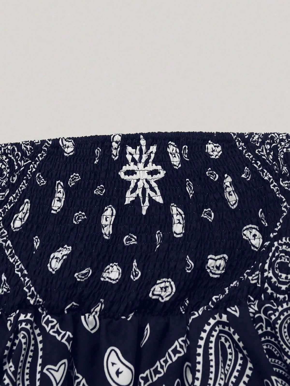 Holidaya Plus Size Women's Retro Navy Blue Cashew Flower Bandeau Camisole Top,Summer Boho Beach Holiday Off-Shoulder Cinched Waist Cropped Bandana Blouse