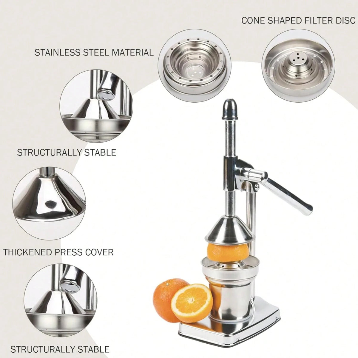 Home Basics Stainless Steel Manual Juicer, Stainless Steel Lemon Squeezer For Bar Kitchen, Heavy Duty Countertop Lime Citrus Crush Machine For Fresh Lemonade Orange Juice, Stable Structure, Fast And E