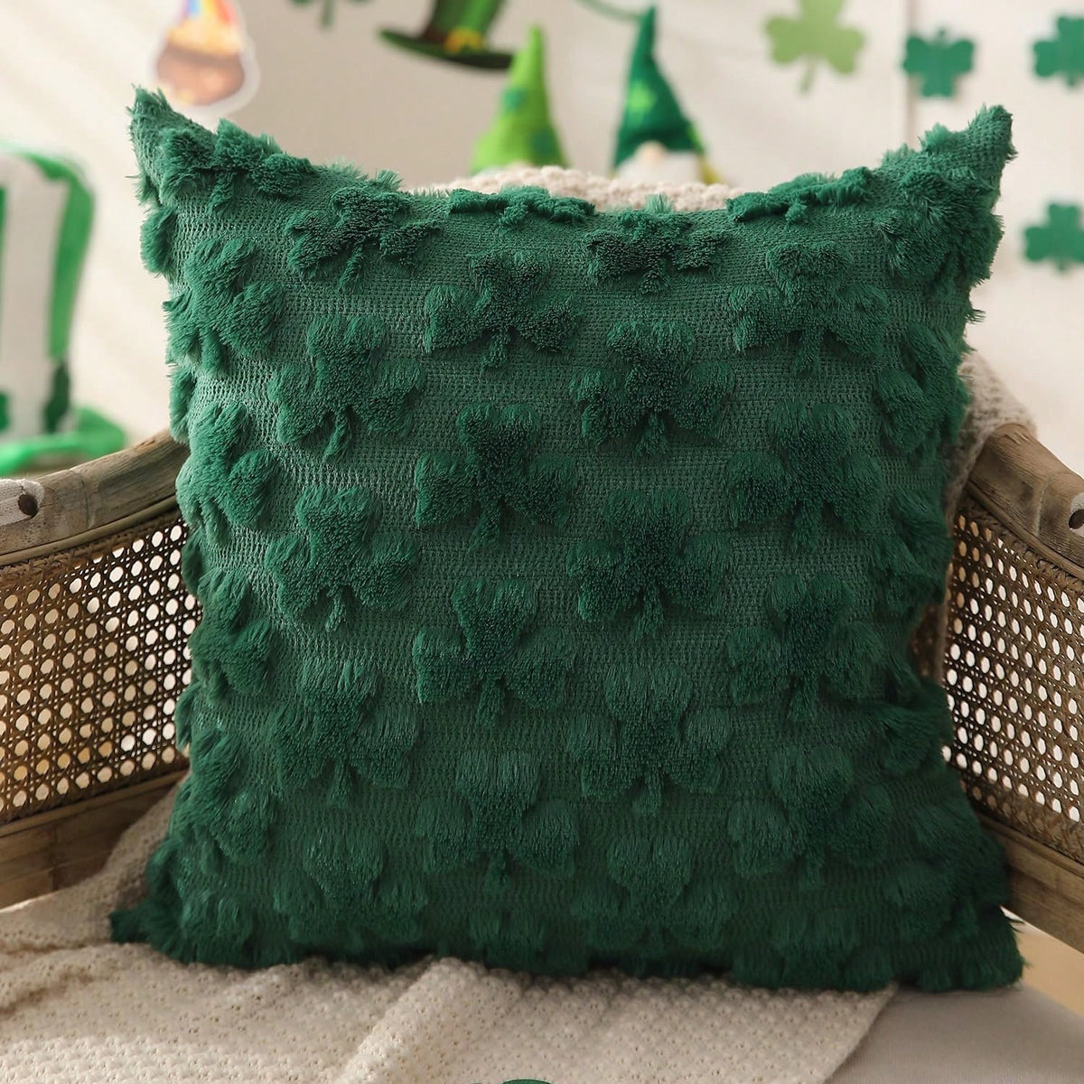 HOMPOOLL 2 Pcs St. Patrick's Day Pillowcases, 18x18 Inches. St. Patrick's Day Decoration, Green Shamrock, Soft Plush Faux Fur Jacquard Pillow. Suitable For Bedrooms, Sofas, Holidays, And Home Décor.