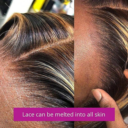 Honey Blonde 4/27 Short Bob Wigs Human Hair Highlight Straight Bob Lace Frontal Wigs For Women 100% Human Hair Put On And Go Glueless 12inch 13x4 Transparent Lace Front Wig 150% Density Colored Lace F
