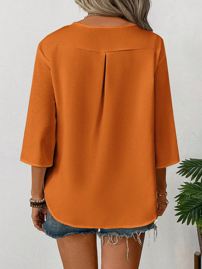 Hotletica Women's Solid Color V-Neck Button Front Casual & Commute Minimalist Blouse