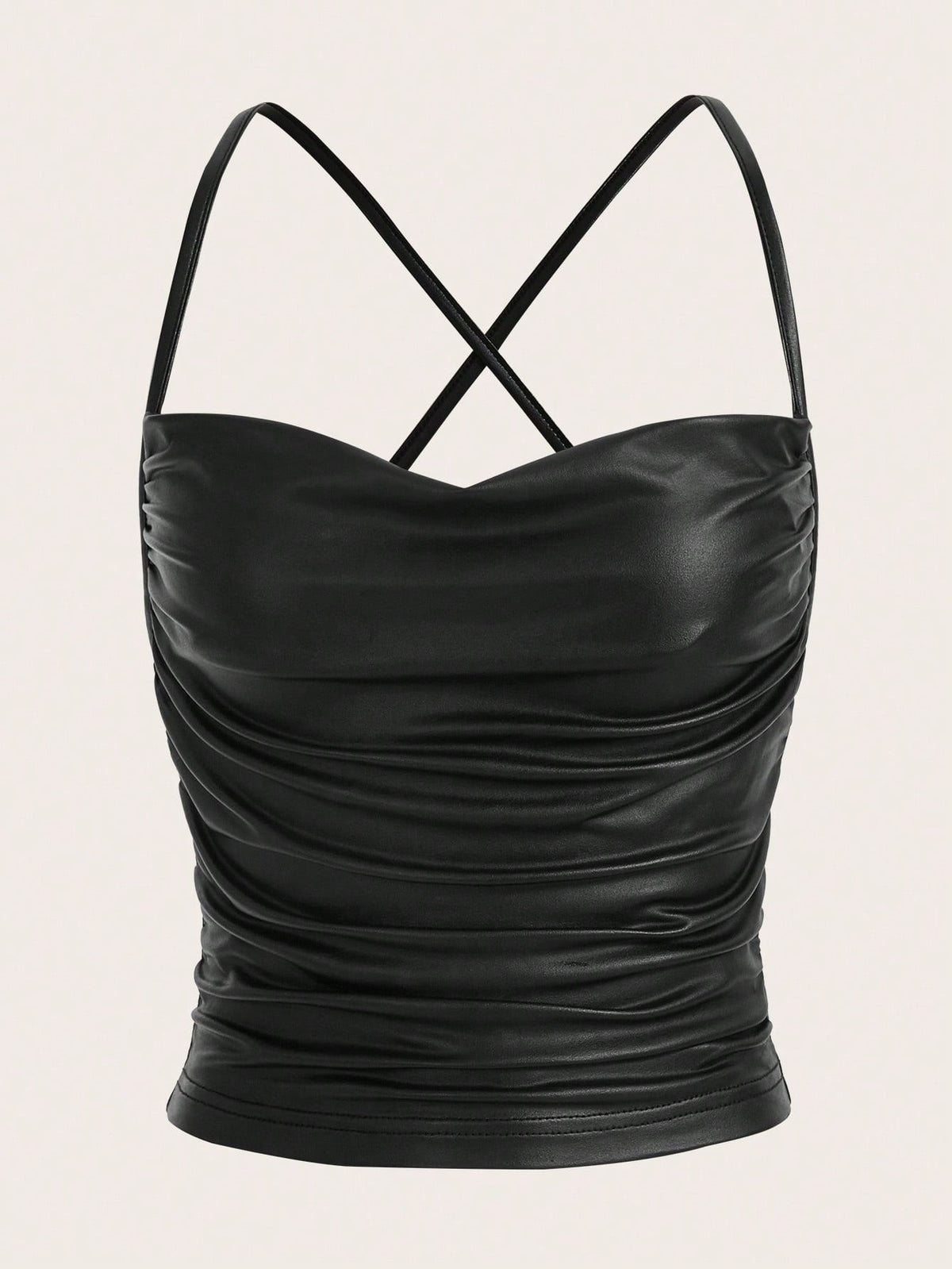 ICON Draped Front Crisscross Backless PU Leather Cami Going Out Tops