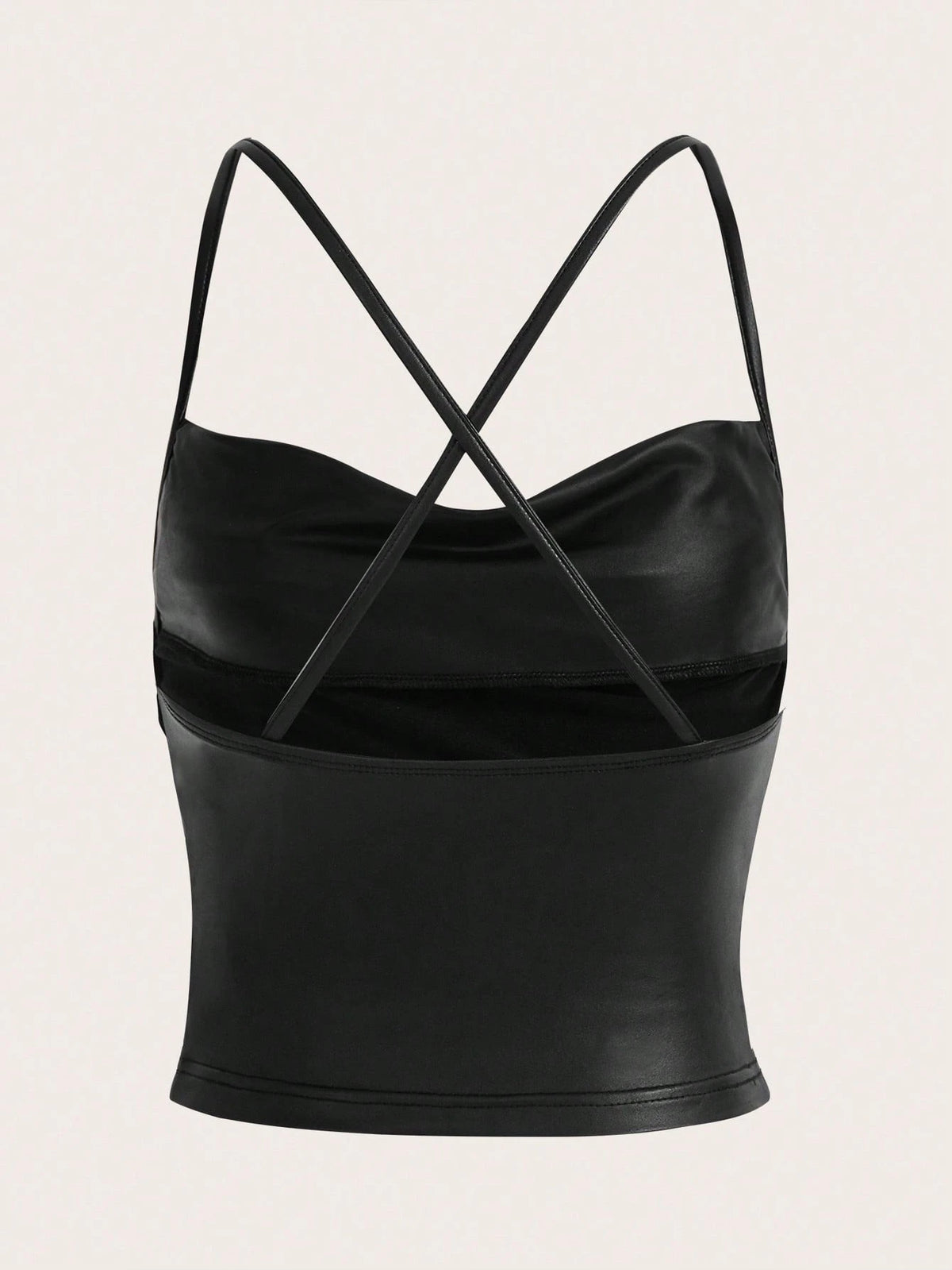 ICON Draped Front Crisscross Backless PU Leather Cami Going Out Tops