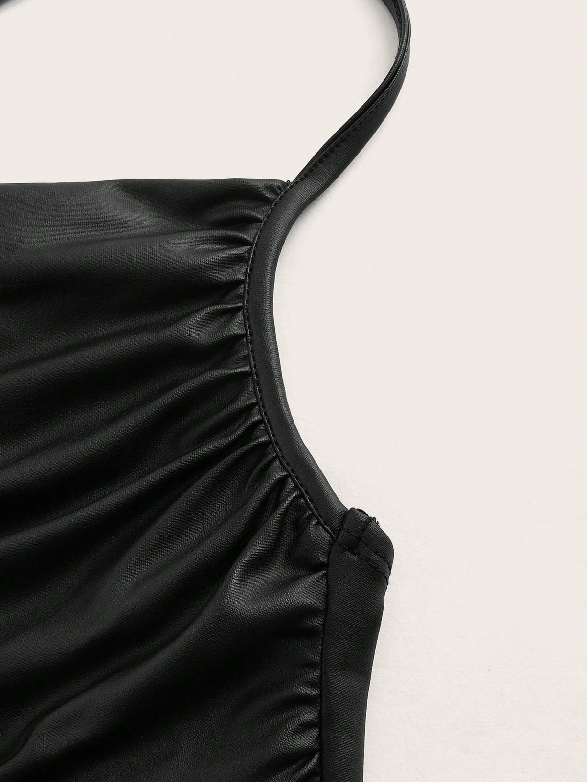 ICON Draped Front Crisscross Backless PU Leather Cami Going Out Tops