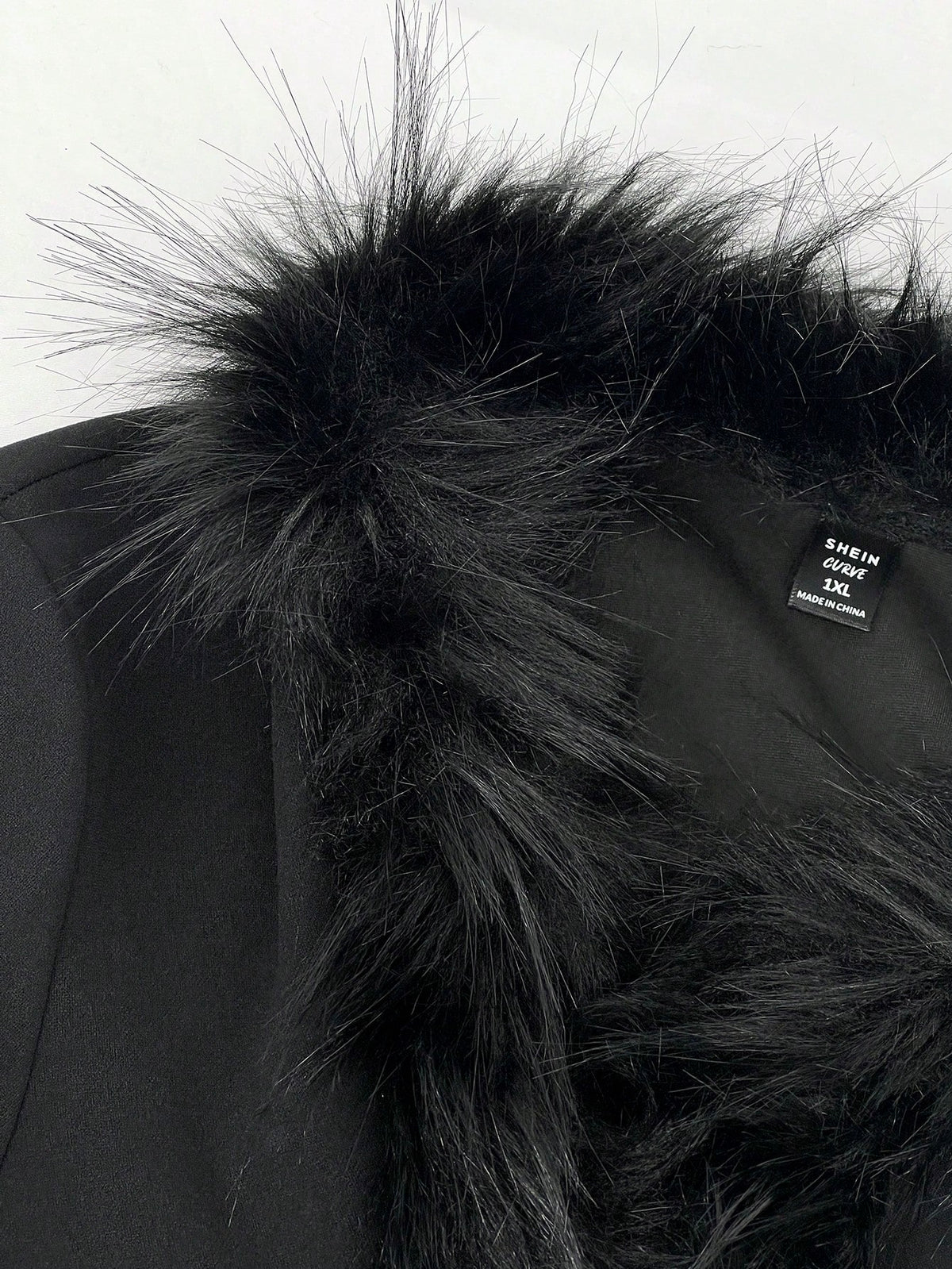 ICON Plus Black Y2k Fuzzy Trim Tie Front Crop Jacket Winter Fall Autumn
