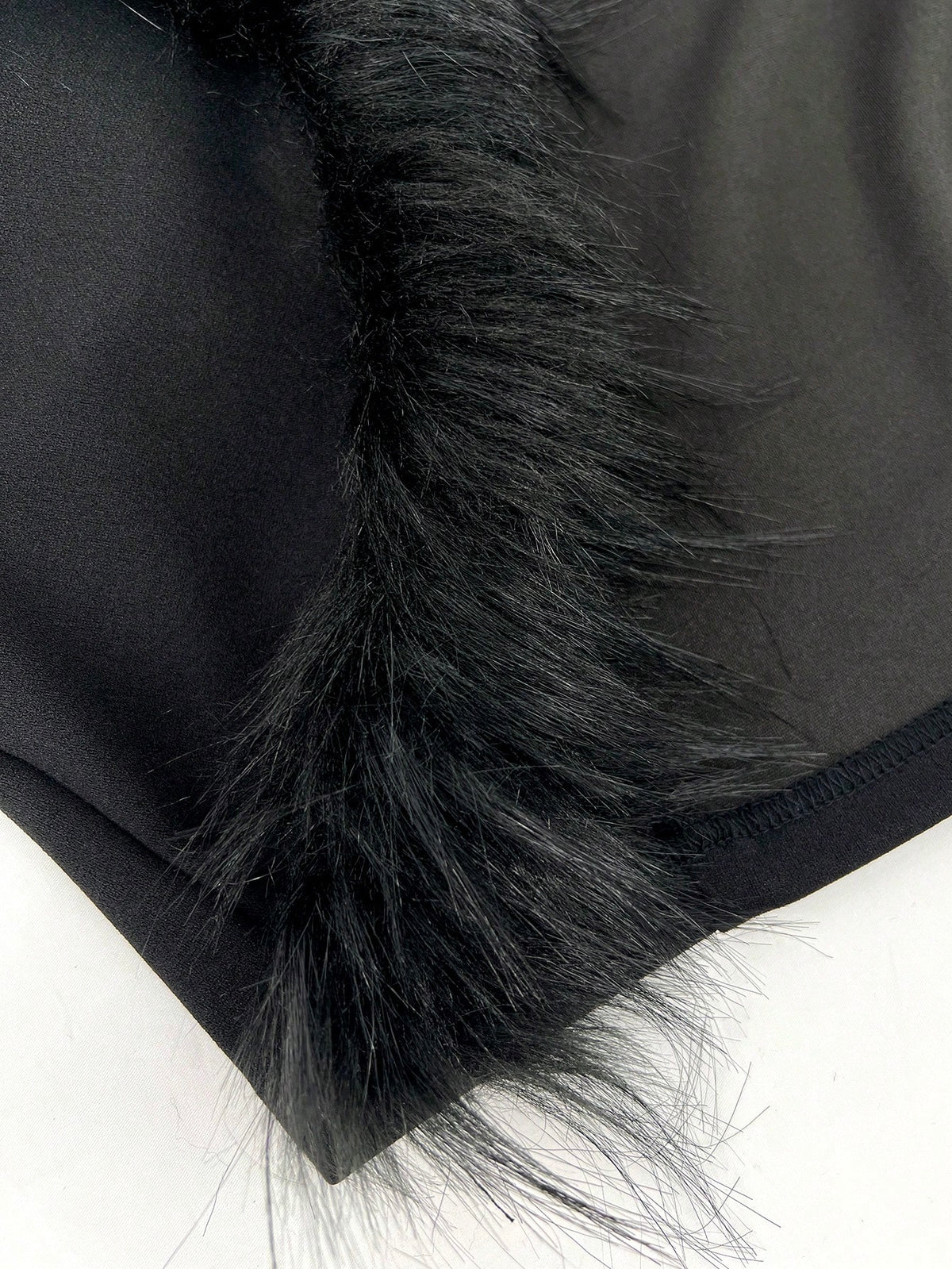 ICON Plus Black Y2k Fuzzy Trim Tie Front Crop Jacket Winter Fall Autumn