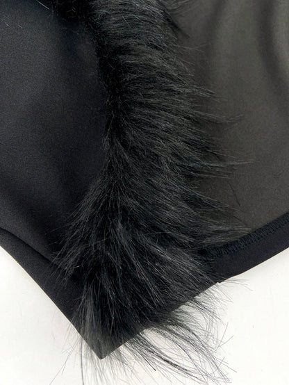 ICON Plus Black Y2k Fuzzy Trim Tie Front Crop Jacket Winter Fall Autumn