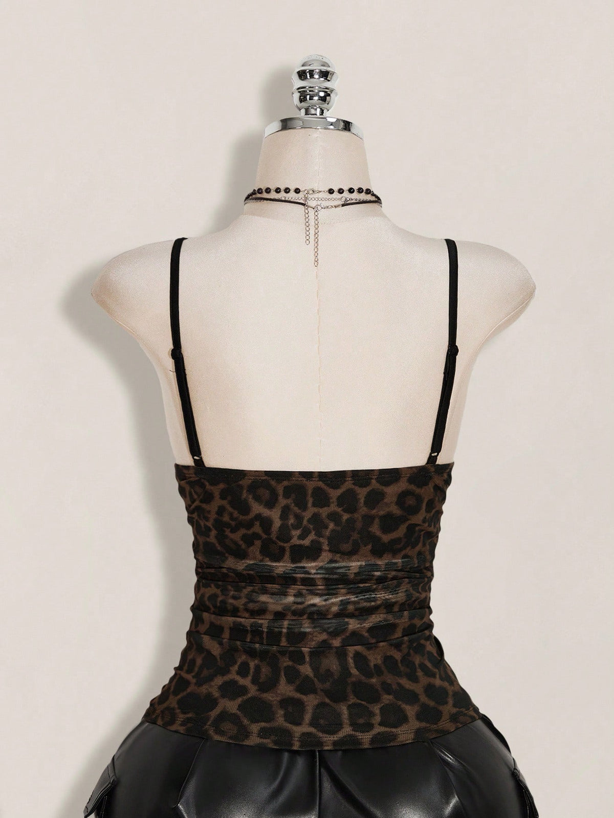 ICON Plus Size Women's Black Summer Goth Sexy Night Out Going Out Rave Club Y2K Lace Trim Leopard Print Mesh V-Neck Slim Fit Camisole,Retro Urban Top