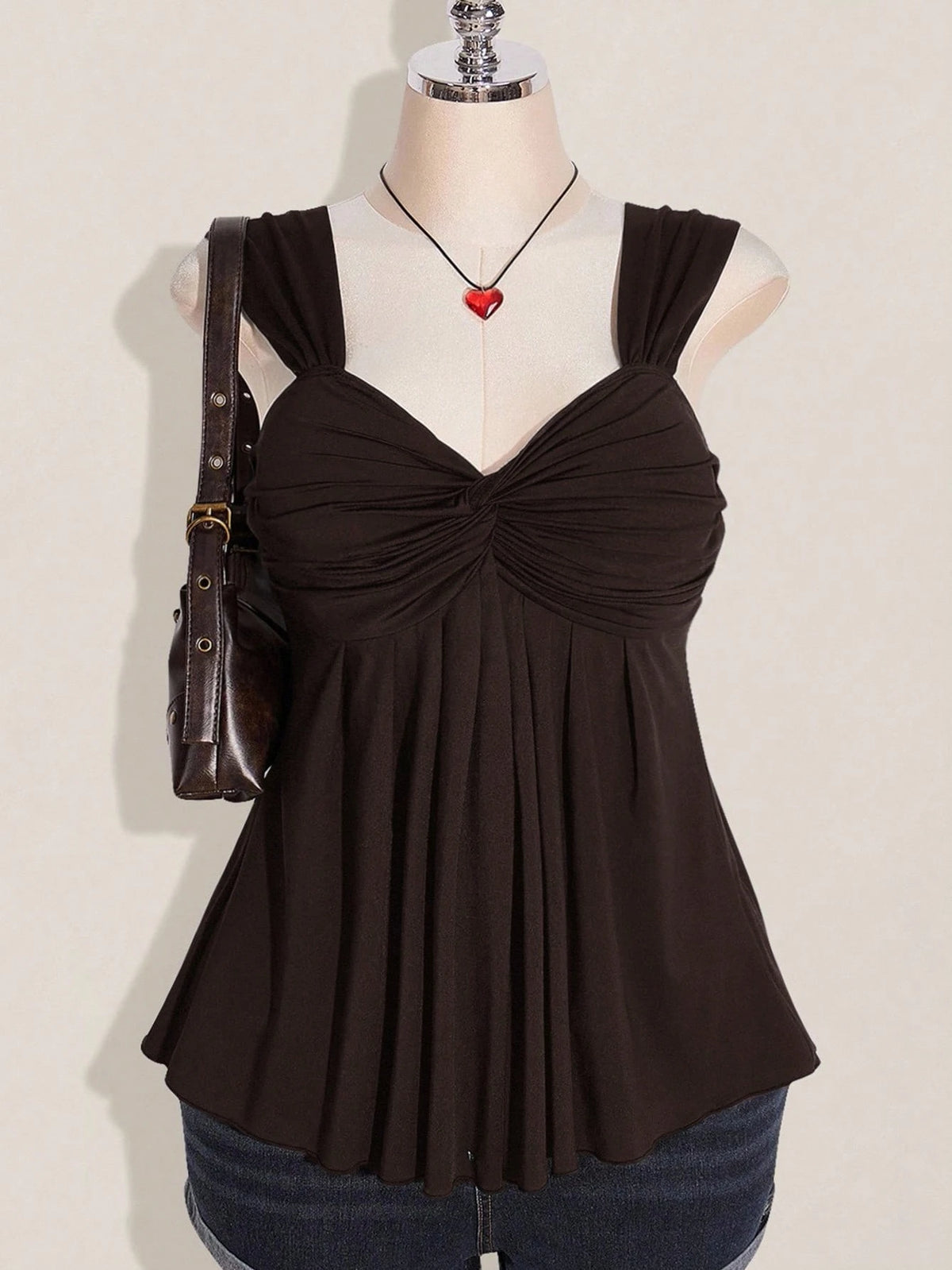 ICON Plus Size Women's Black Twist Front Sleeveless Babydoll Knit Top, Y2K Style, Suitable For Graduation/Back To School Season, Summer Cute Tops