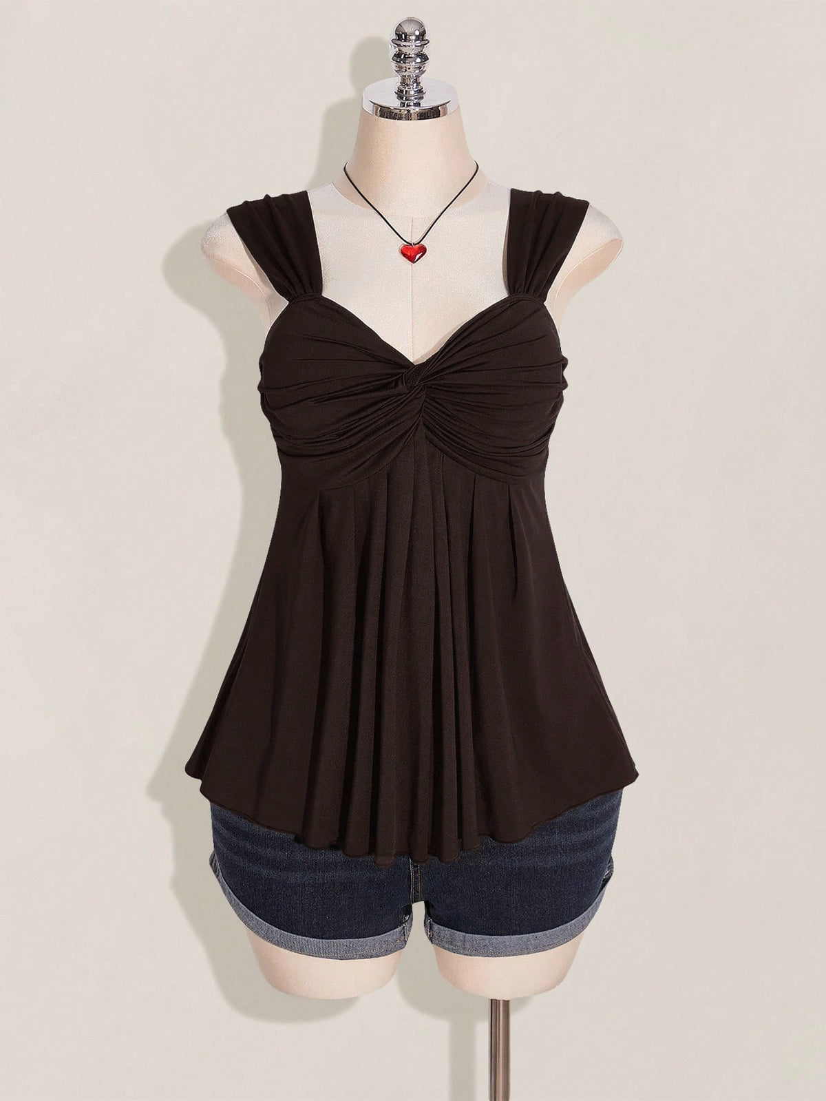 ICON Plus Size Women's Black Twist Front Sleeveless Babydoll Knit Top, Y2K Style, Suitable For Graduation/Back To School Season, Summer Cute Tops