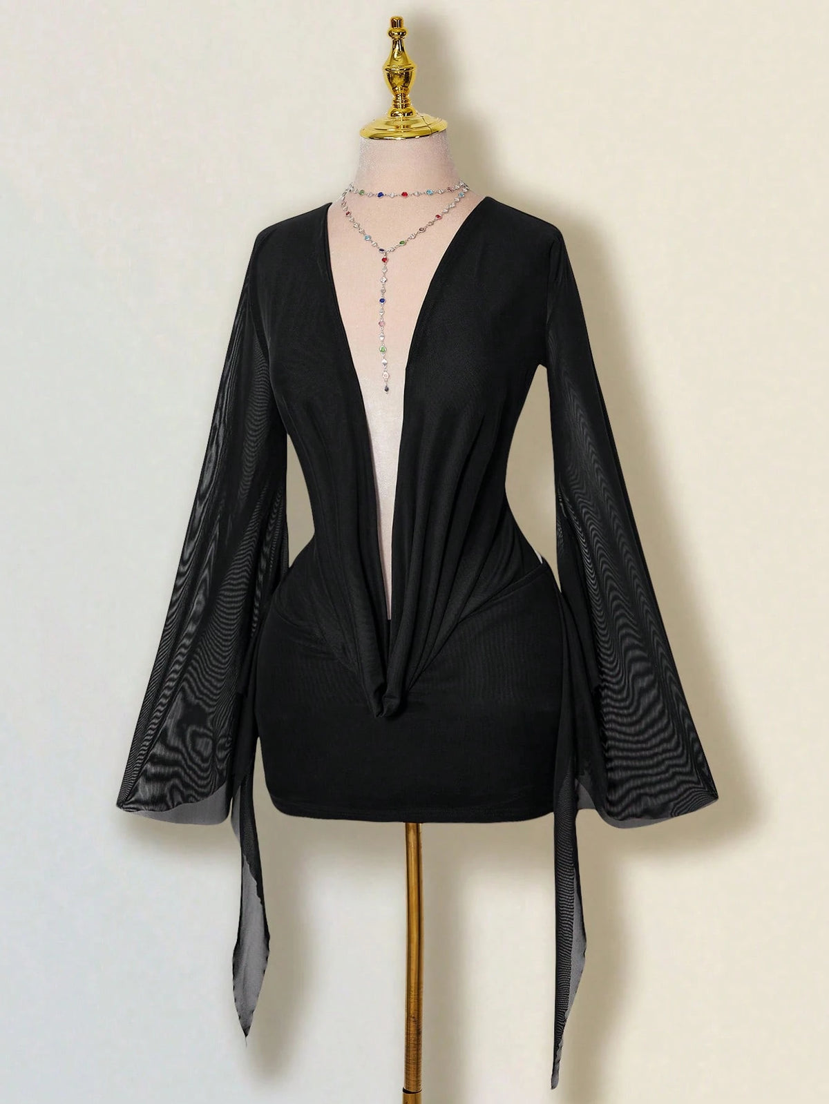 ICON Sexy Oversized Plunging Neckline Mesh Patchwork Backless Mini Dress