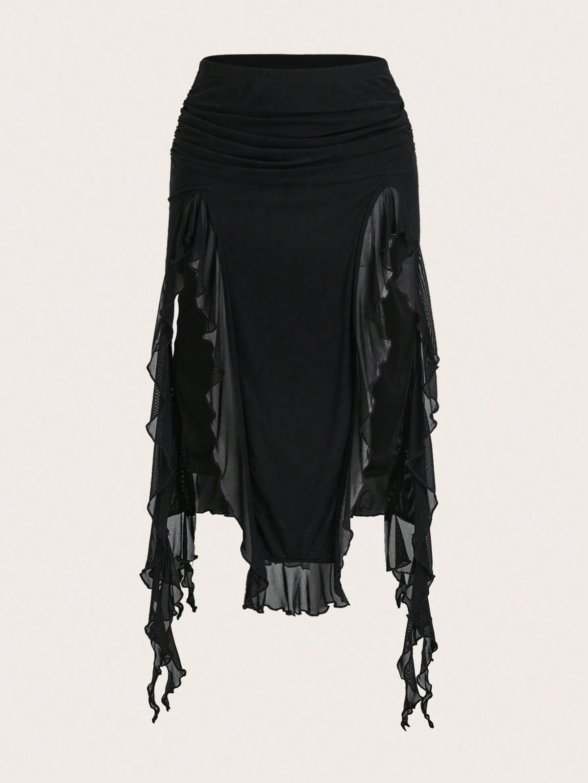 ICON Summer Fashion Solid Color Ruffle Hem High Slit Skirt Brown Skirt Ruffle Skirt