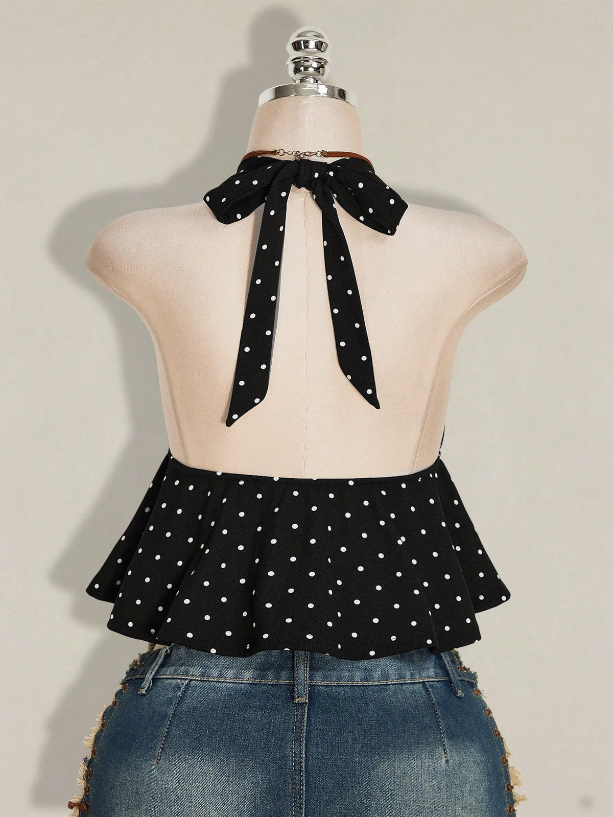 ICON Summer Women's Going Out Sexy Holiday Polka Dot Print Ruffle Hem Halter Neck Camisole