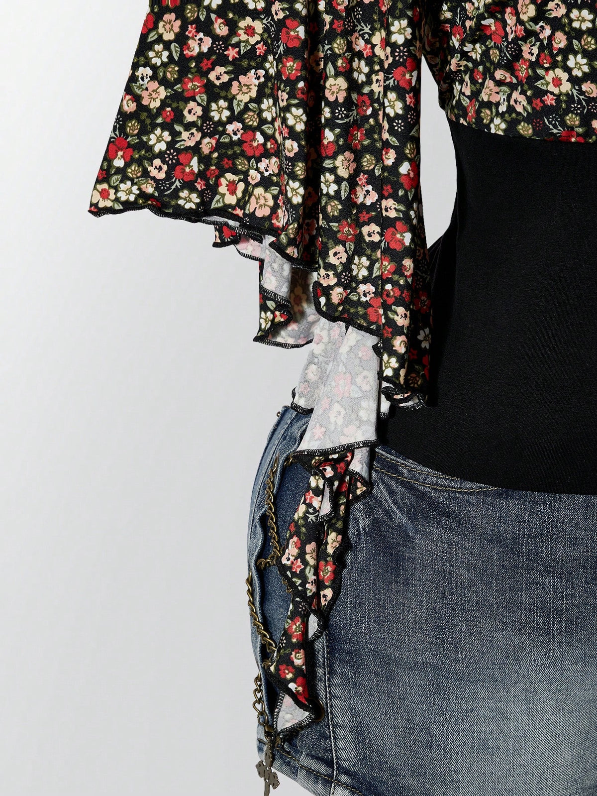 ICON Women's Plus Size Floral Patchwork Ruffle Trim T-Shirt