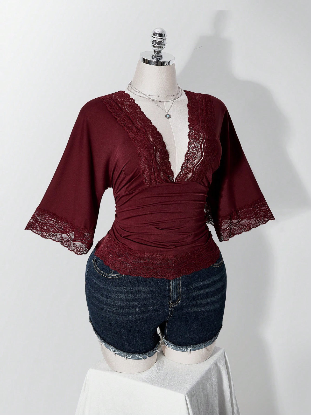ICON Women's Plus Size Retro Sexy Millennial Style Y2K Simple Casual Elegant Commuter Urban Modern Lace P Date Night Burgundy Summer