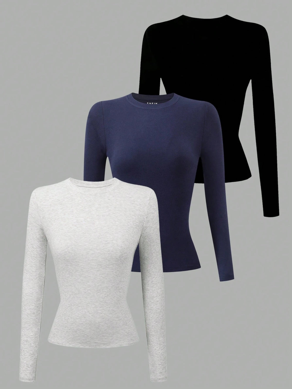 INAWLY 3-Piece Set Women's Solid Color Long Sleeve Crew Neck T-Shirts Fall Cloth For Women