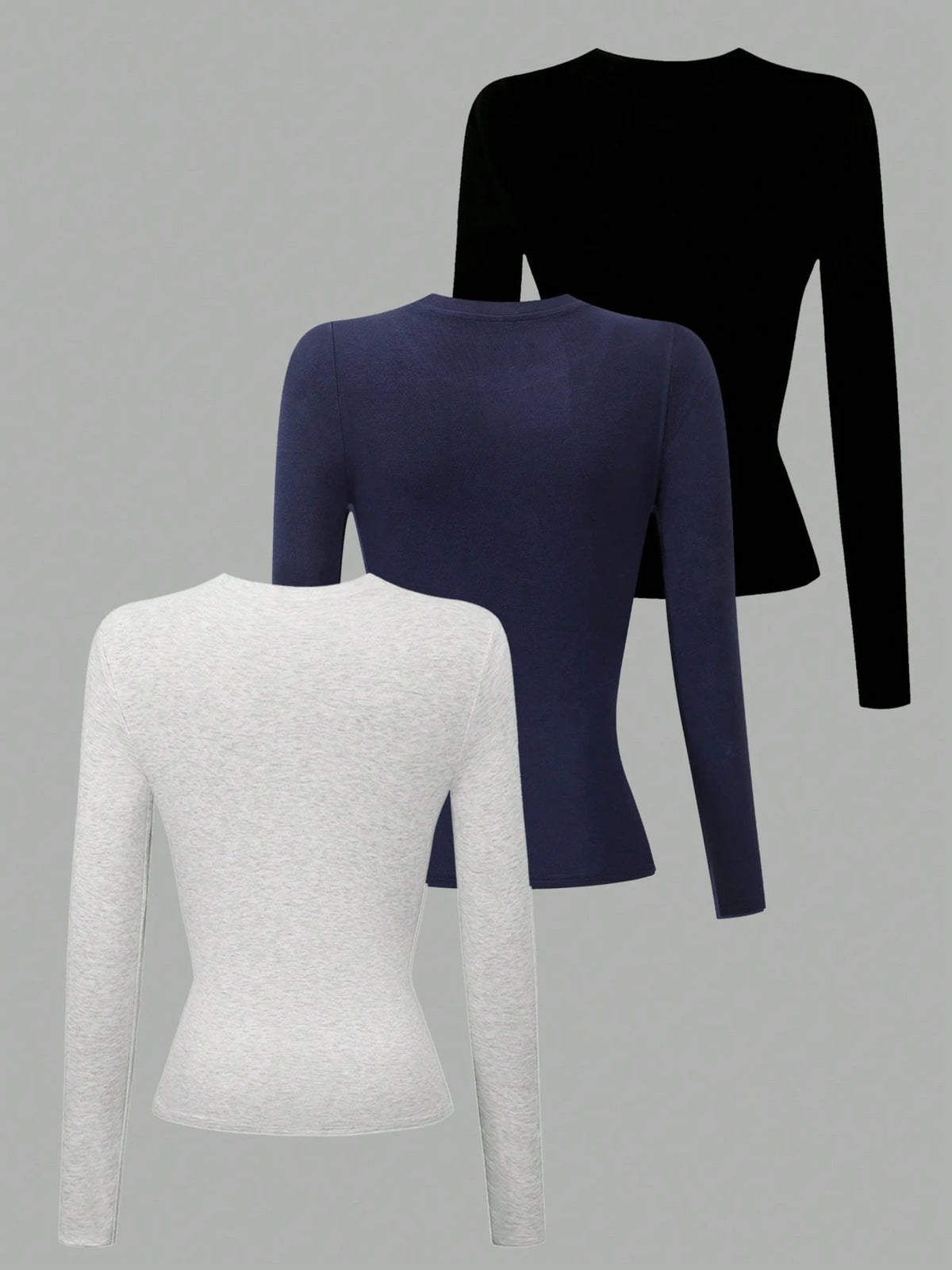 INAWLY 3-Piece Set Women's Solid Color Long Sleeve Crew Neck T-Shirts Fall Cloth For Women