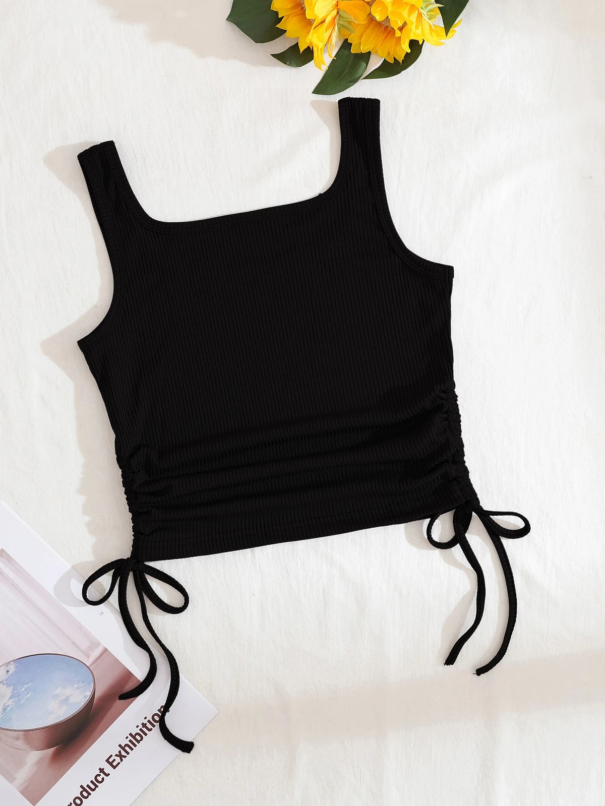 INAWLY Drawstring Side Crop Tank Top
