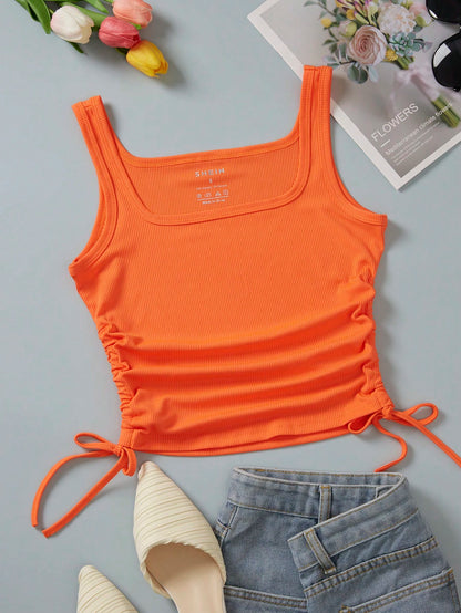 INAWLY Drawstring Side Crop Tank Top