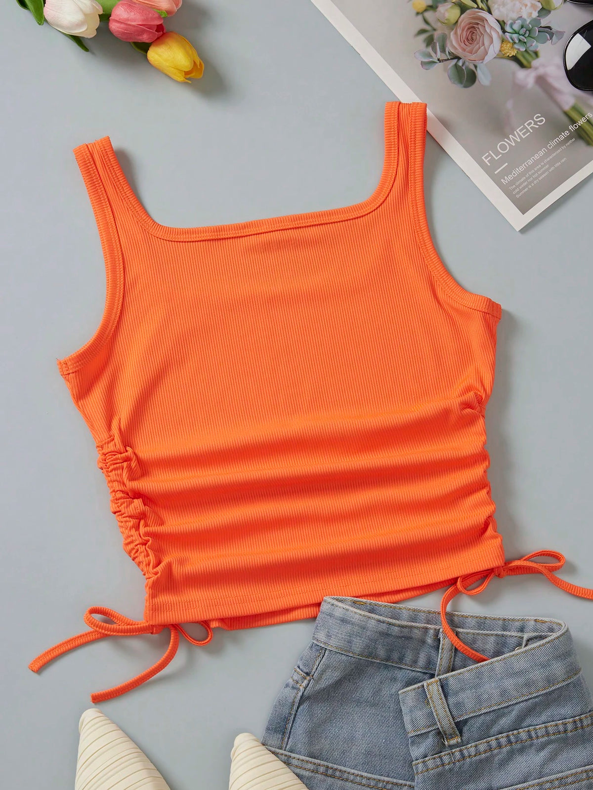 INAWLY Drawstring Side Crop Tank Top